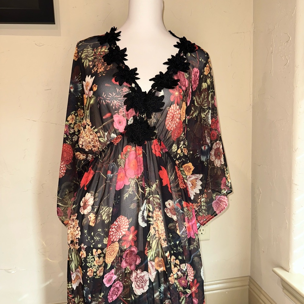 Floral Black Sheer Dress Size Large